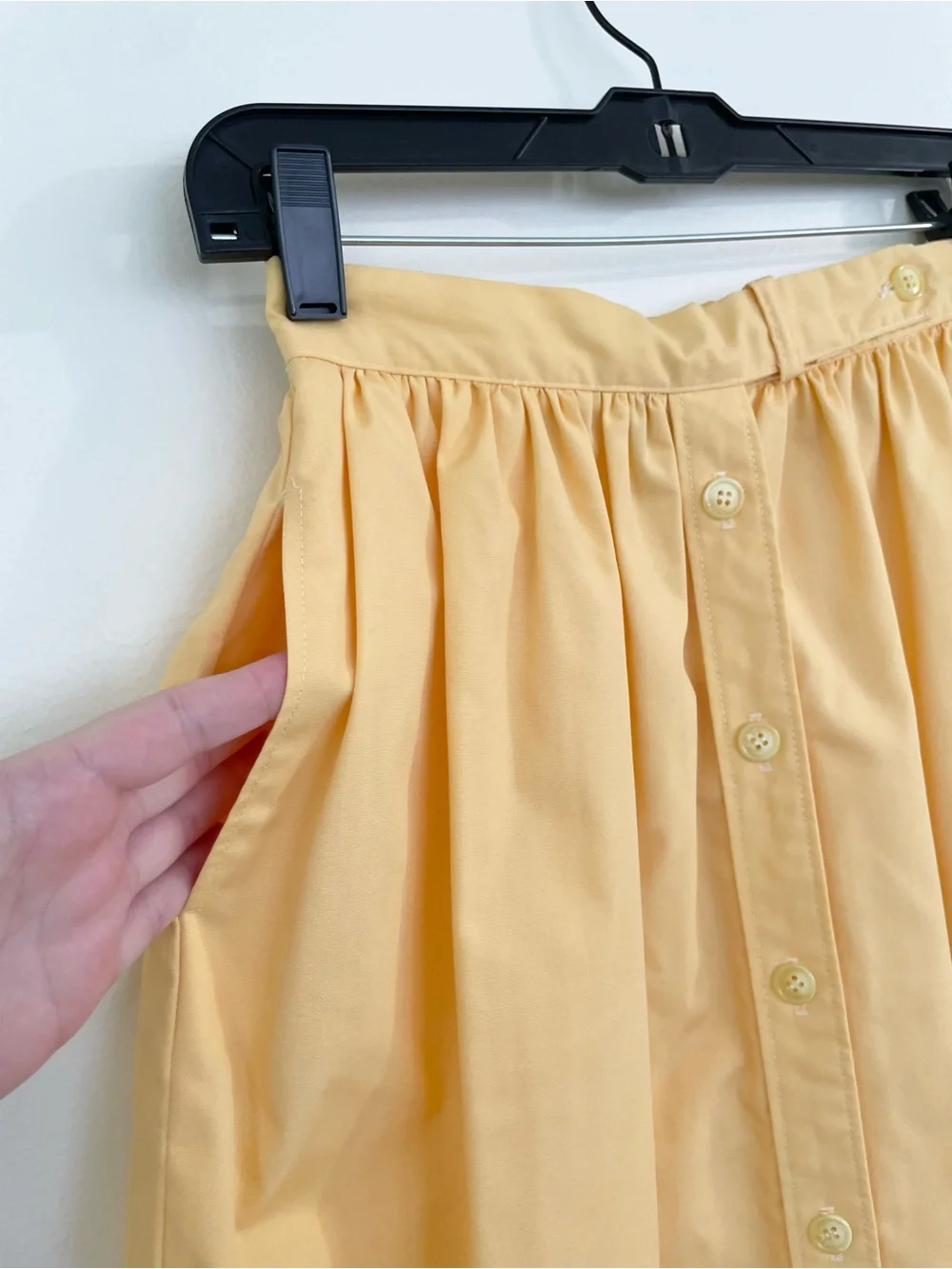 Vintage J Crew Outfitters Pastel Yellow Swing Midi Skirt Sz 4 Front Buttons